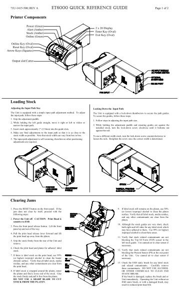 ET6000 QUICK REFERENCE GUIDE Printer Components Loading ...