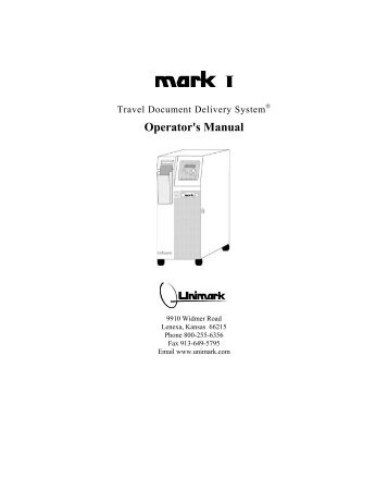 Operator's Manual - Unimark Products