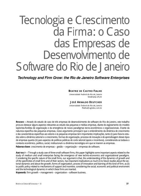 Tecnologia e Crescimento da Firma: o Caso das ... - Unimep