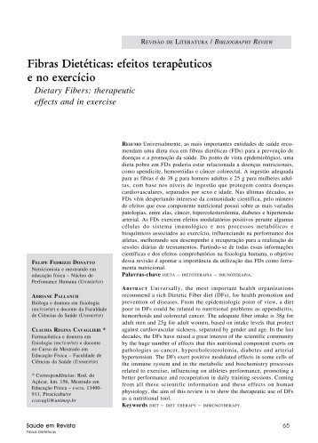 Fibras DietÃ©ticas: efeitos terapÃªuticos e no exercÃ­cio - Unimep