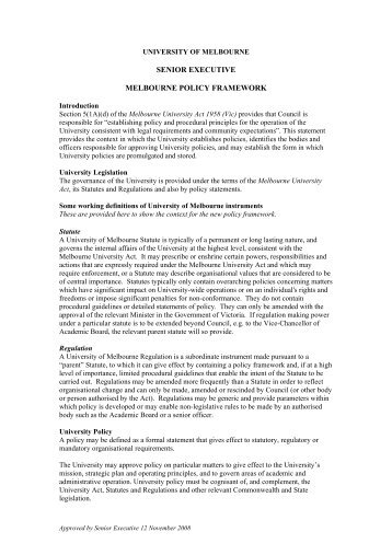 senior executive melbourne policy framework - University of ...