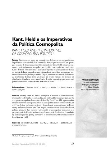 Kant, Held e os Imperativos da PolÃ­tica Cosmopolita - Unimep