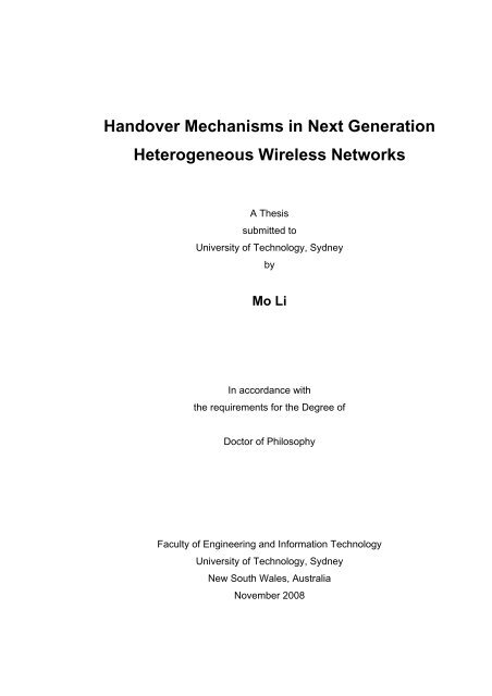 Handover mechanisms in next generation heterogeneous wireless ...