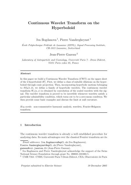 Continuous Wavelet Transform on the Hyperboloid - Université de ...