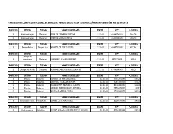 POSICAO CURSO TURNO NOME CANDIDATO ENEM ... - Novafapi