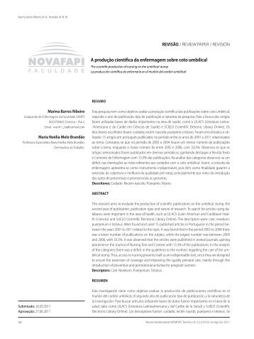 A produÃ§Ã£o cientifica da enfermagem sobre coto umbilical - Novafapi