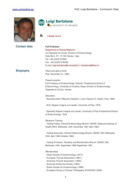 Luigi Bartalena The University Of Insubria