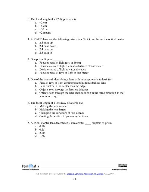 OpenOptix ABO Study Guide Review Questions - Laramy-K Optical