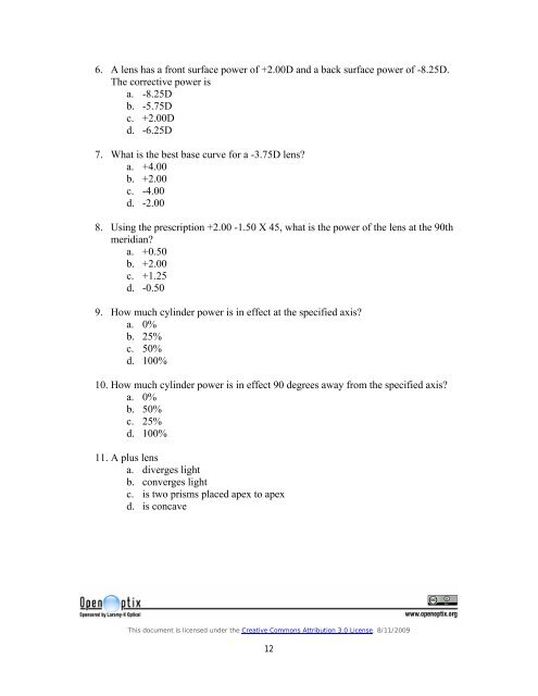 OpenOptix ABO Study Guide Review Questions - Laramy-K Optical