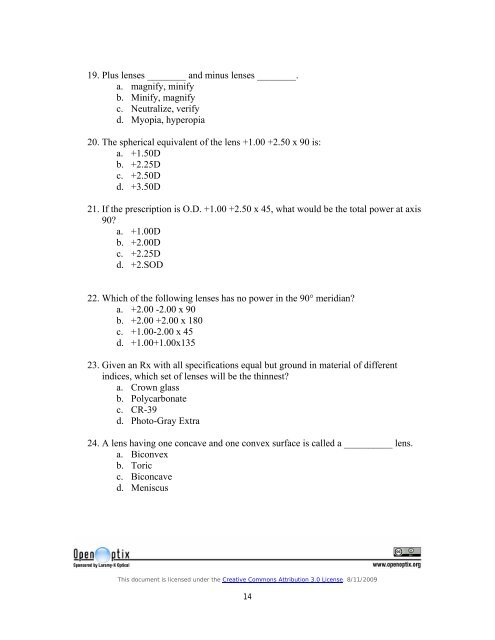 OpenOptix ABO Study Guide Review Questions - Laramy-K Optical