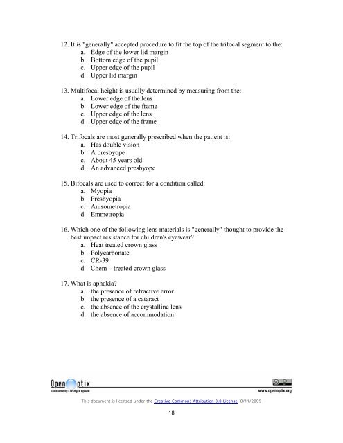 OpenOptix ABO Study Guide Review Questions - Laramy-K Optical