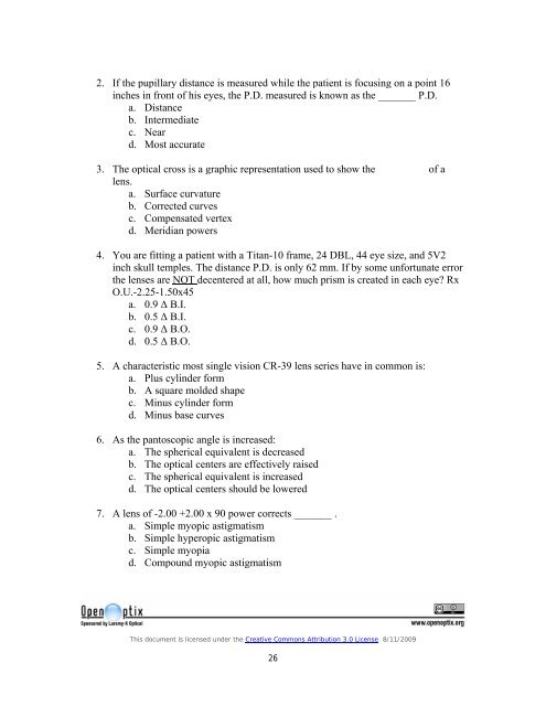 OpenOptix ABO Study Guide Review Questions - Laramy-K Optical