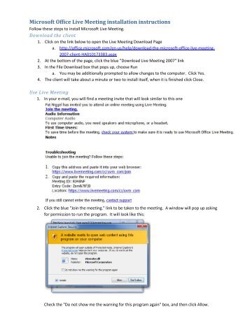 Microsoft Office Live Meeting installation instructions