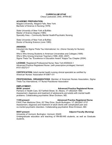 CURRICULUM VITAE - College of Medicine - University of Vermont