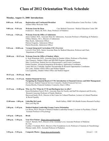 class of 2007 orientation week schedule - College of Medicine