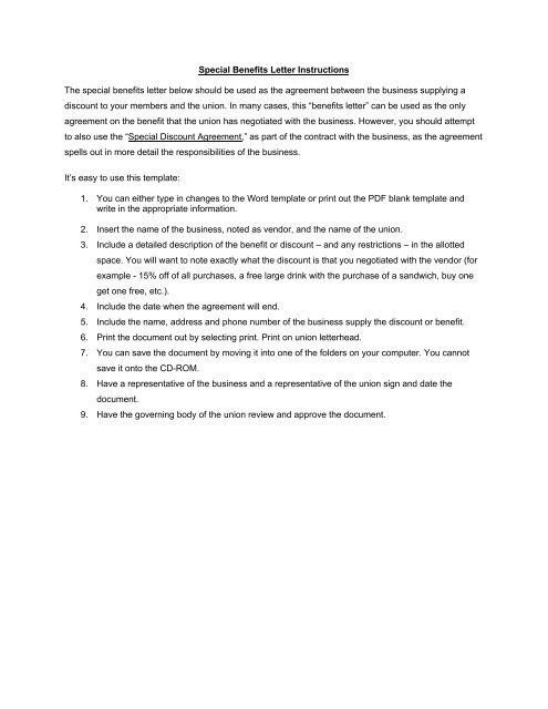 Union Plus Benefits >> Special Benefits Letter Instructions The Special Benefits Union Plus Benefits >> Special Benefits Letter Instructions The Special Benefits