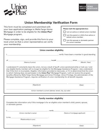 Union Membership Verification Form - Union Plus