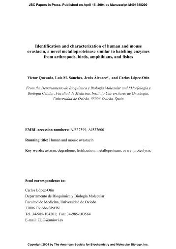 Identification and characterization of human and mouse ovastacin, a ...