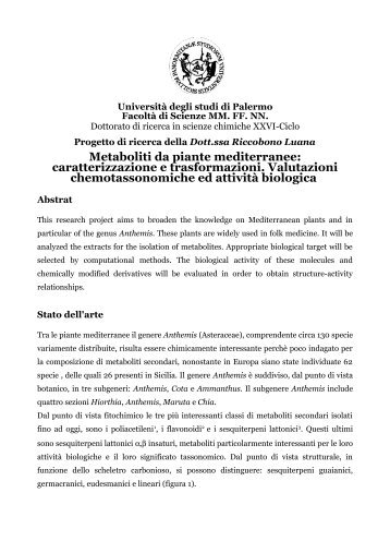 Metaboliti da piante mediterranee - Università di Palermo