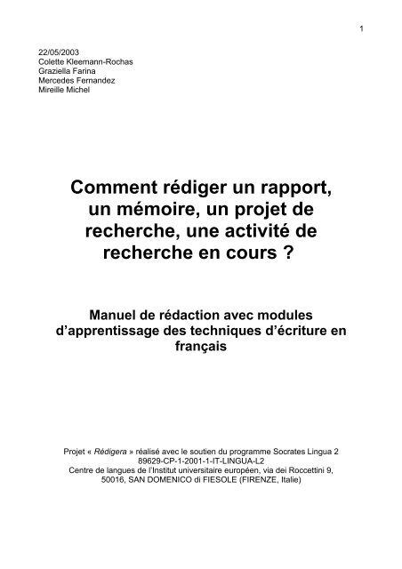 Comment rÃ©diger un rapport, un mÃ©moire, un projet de recherche ...