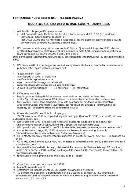 RSU e scuola. Che cos'è la RSU. Cosa fa l'eletto RSU. - Unipd-Org.It