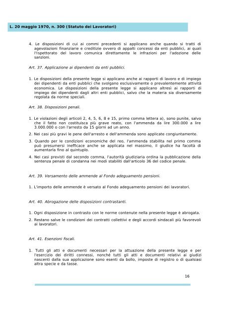 Legge n. 300/70 - Statuto dei Lavoratori - Unipd-Org.It