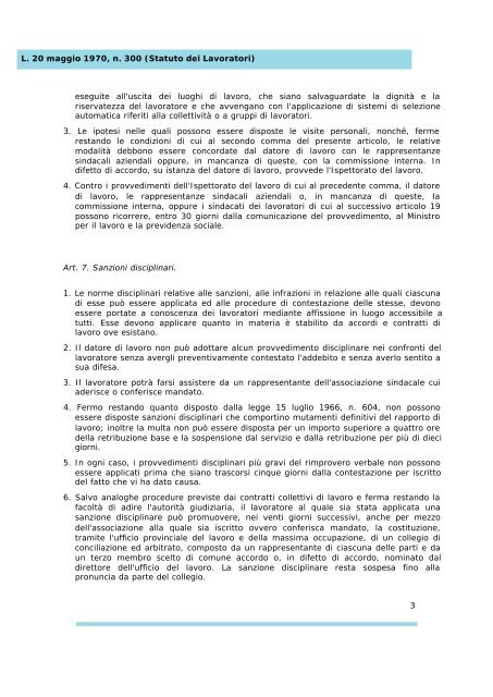 Legge n. 300/70 - Statuto dei Lavoratori - Unipd-Org.It