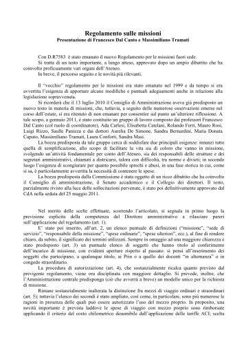 Regolamento sulle missioni - UniversitÃ  degli Studi di Pisa