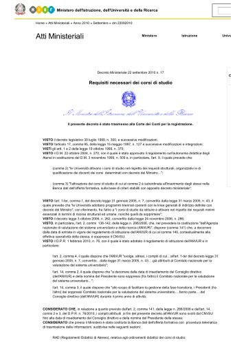 Atti Ministeriali - MIUR - UniversitÃ  di Pisa