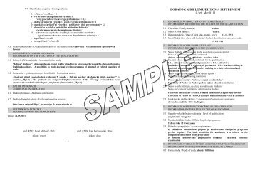 DODATOK K DIPLOMU/DIPLOMA SUPPLEMENT Ä./ref. Mgr/0111