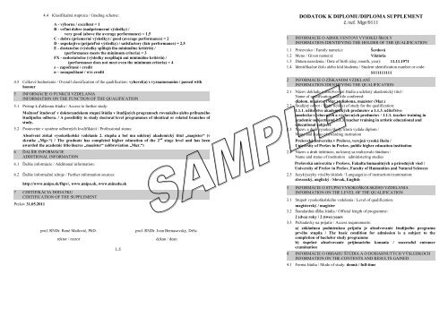 DODATOK K DIPLOMU/DIPLOMA SUPPLEMENT Ä./ref. Mgr/0111