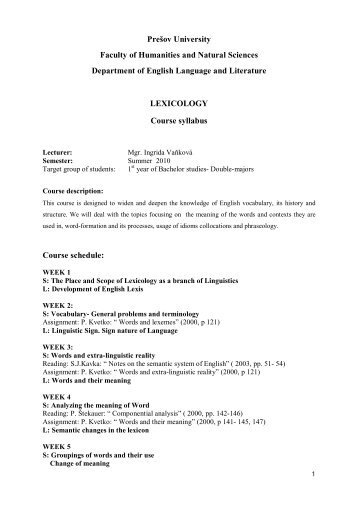 Lexicology 1 Aj+ [b].pdf - PreÅ¡ovskÃ¡ univerzita v PreÅ¡ove
