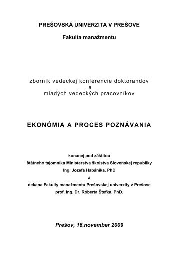Konferencia ekonÃ³mia a proces poznÃ¡vania - november 2009