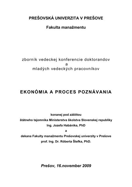 Konferencia ekonÃ³mia a proces poznÃ¡vania - november 2009