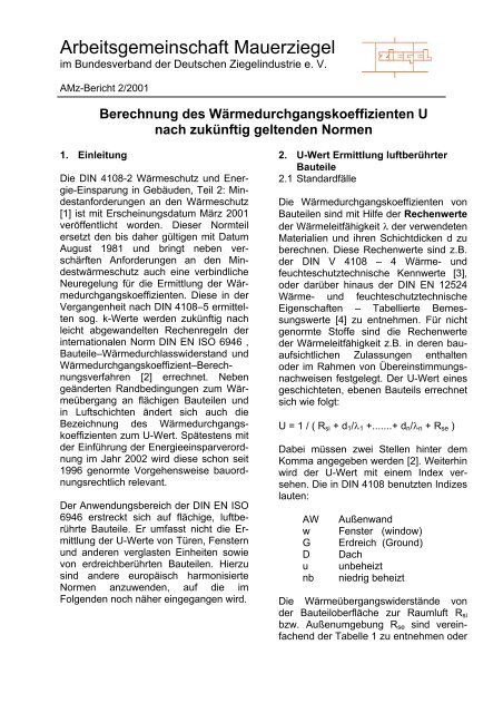 Berechnung des WÃ¤rmedurchgangskoeffizienten U nach zukÃ¼nftig ...