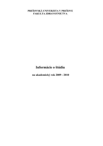 InformÃ¡cie o Å¡tÃºdiu - PreÅ¡ovskÃ¡ univerzita v PreÅ¡ove