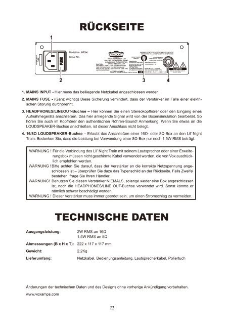 Lil' Night Train owner's manual - Vox