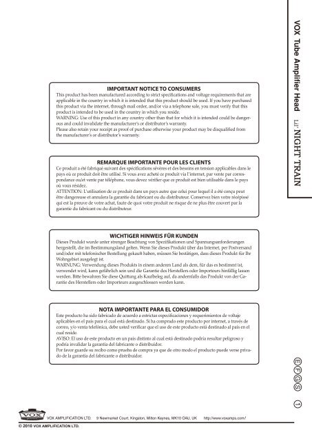 Lil' Night Train owner's manual - Vox