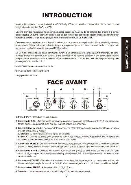 Lil' Night Train owner's manual - Vox