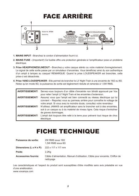 Lil' Night Train owner's manual - Vox