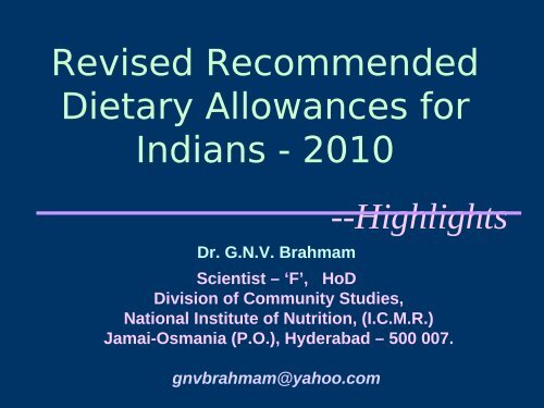 Revised Recommended Dietary Allowances for Indians - 2010 ...