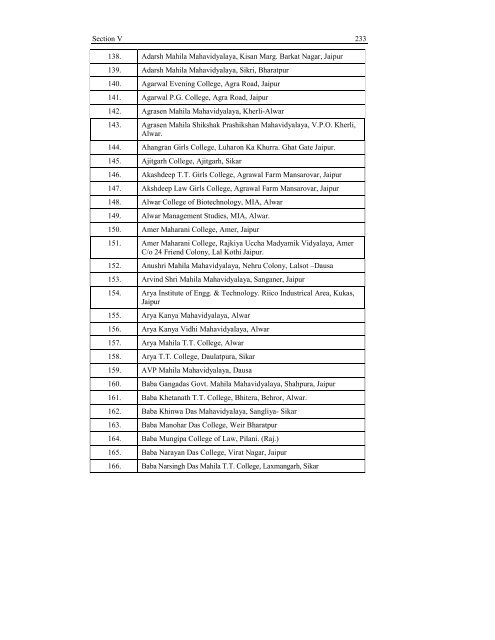 SECTION-V AFFILIATED COLLEGES - University of Rajasthan