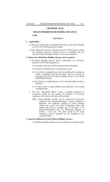 chapter xlix rules for house building advance - University of Rajasthan