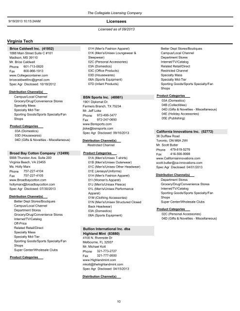 List of current Virginia Tech licensed vendors by address - University ...