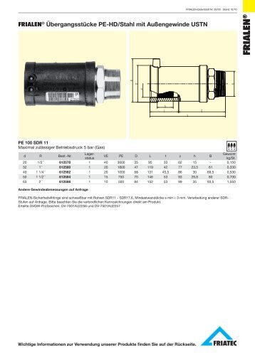 FRIALEN® Übergangsstücke PE-HD/Stahl mit Außengewinde USTN