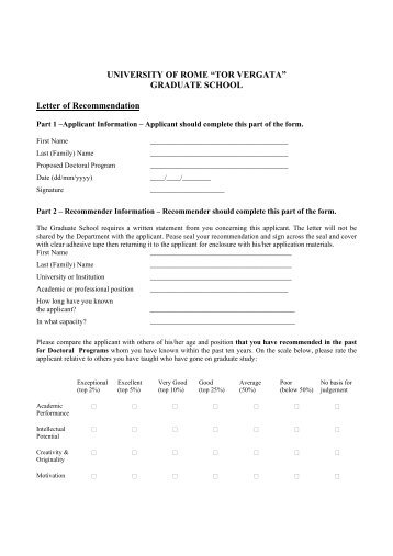 Letter of recommendation - UniversitÃ  degli Studi di Roma Tor Vergata