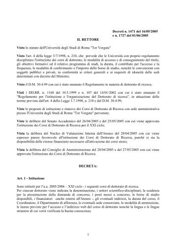 Bando in formato PDF - UniversitÃ  degli Studi di Roma Tor Vergata
