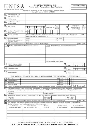 registration form - University of South Africa