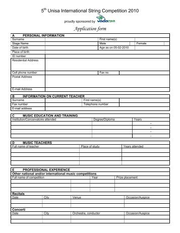 Application form - University of South Africa