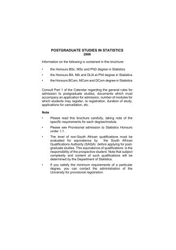 postgraduate studies in statistics - University of South Africa
